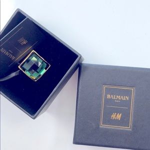 BALMAIN x H&M EMERALD Green Signet Ring Size XS/S